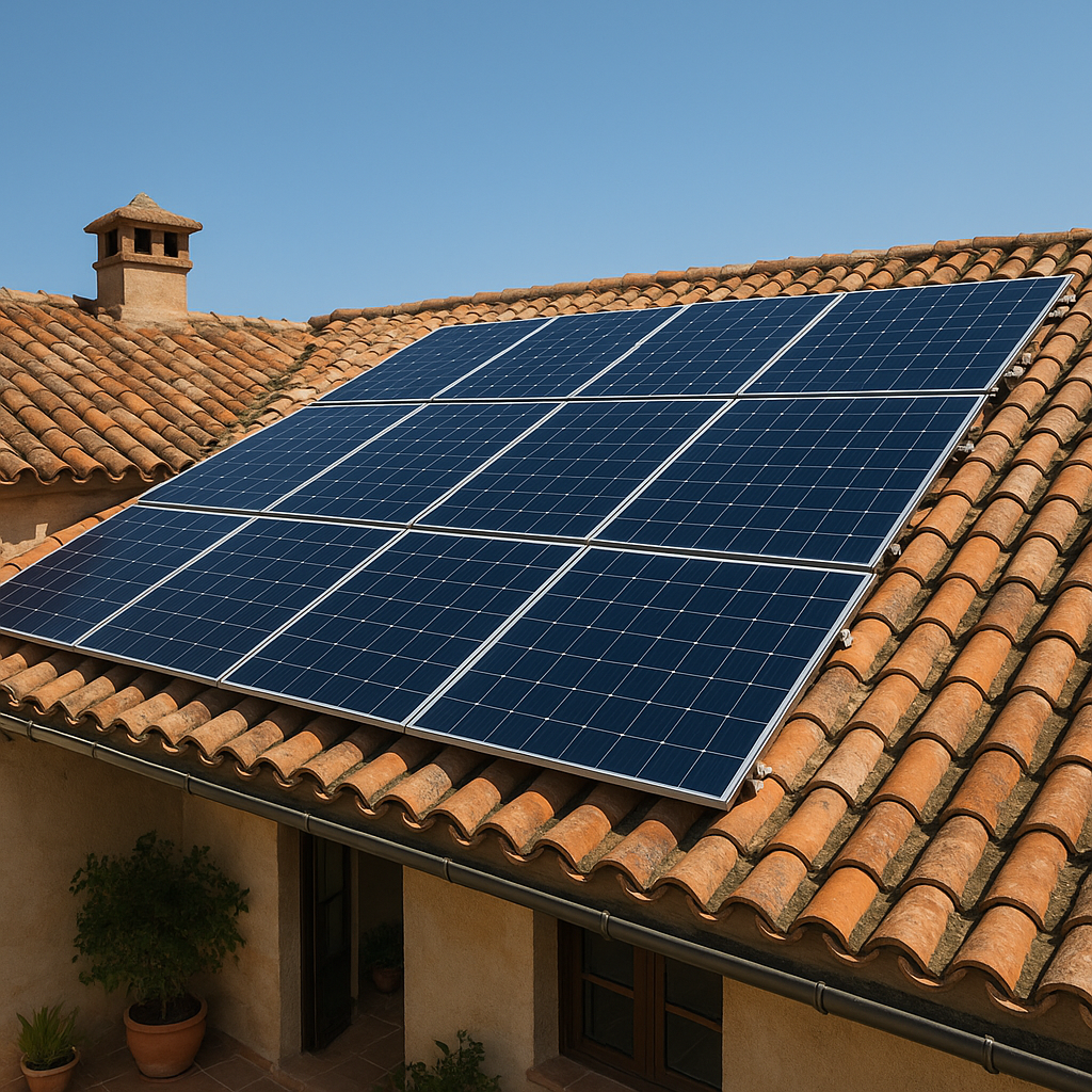 Instalación de paneles solares en tejado de teja árabe en una vivienda del área de Sevilla